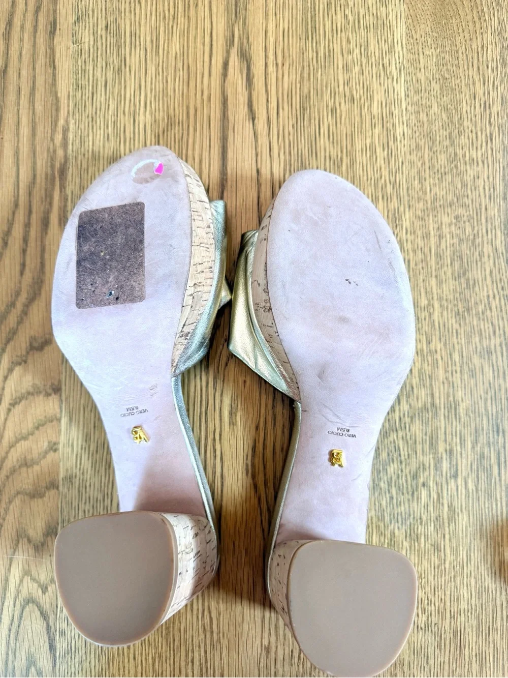 Veronica Beard Dali Gold Metallic Cork Platform Slide Sandals Size 9.5